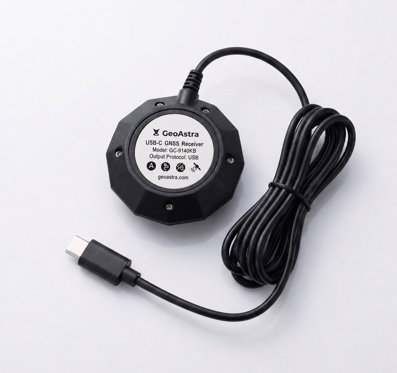 GeoAstra GC-9140KB Industrial-Grade USB-C GNSS Receiver (USB Type-C, 25 Hz update rate, IP67 waterproof, full constellation support, u-blox M9140-KB chip)